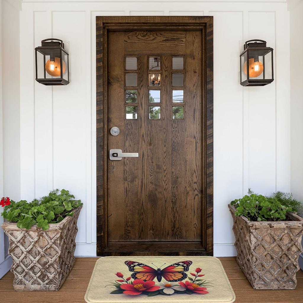 1PC Butterfly & Floral Harmony Kitchen Rug Non-Slip Door Mat Pop design Bathroom Rug Bath Mat Carpet for Home Sink Laundry Decor