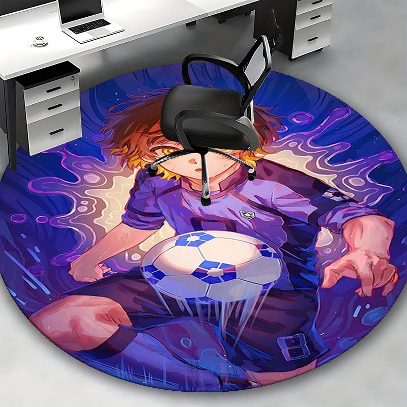 1pc Anime Soccer Player with Ball Round Carpet - Office Chair Mat, Non-Slip Rug for Home Decor, Living Room, Bedroom, Game Room