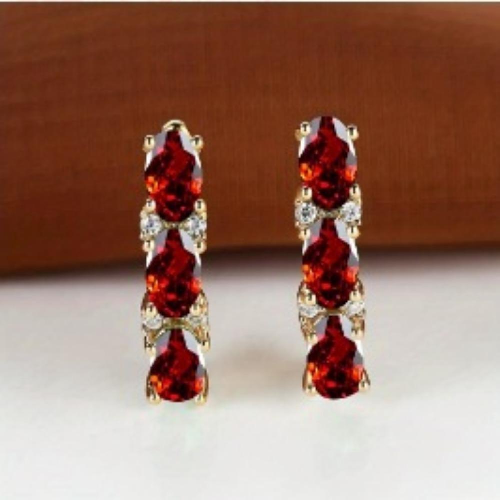 French Style Light Luxury Gold Three Oval Diamond Earrings Buckle Stylish and Fashionable Earring Accessory