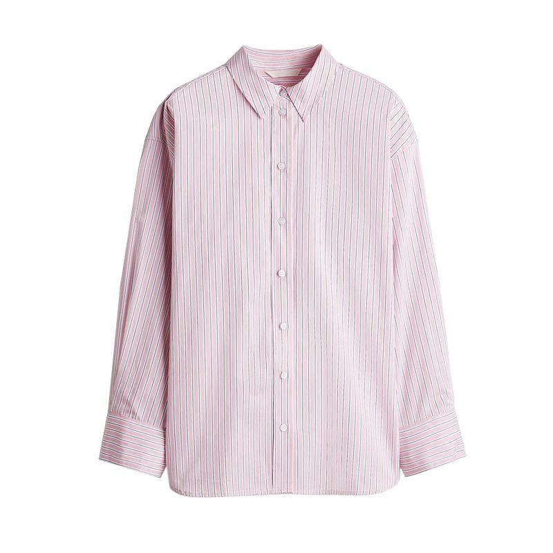 Summer New Women clothes Loose Fashion Simple and Comfortable Lapel Stripe Long sleeve Shirts Top 1265984