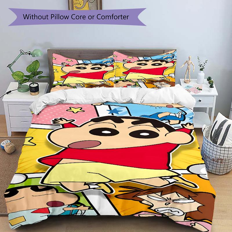 Crayon Shinchan Adventure Print 3Pcs Bedding Setduvet Cover With 2 Bedropillowcase Home Birthday Gift