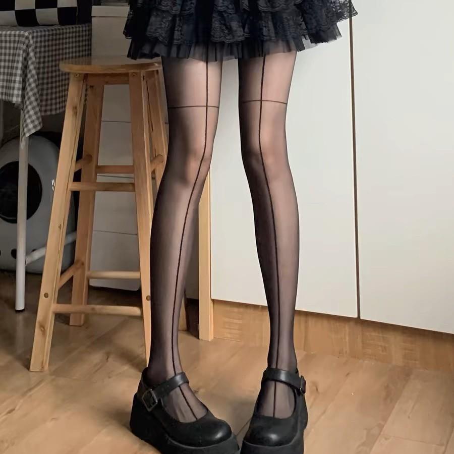 Sexy Shrimp Line Spring/Summer Black Thin Stockings for Women, Pure Desire Style, Fashionable and Slimming jk Black sheer long pantyhose