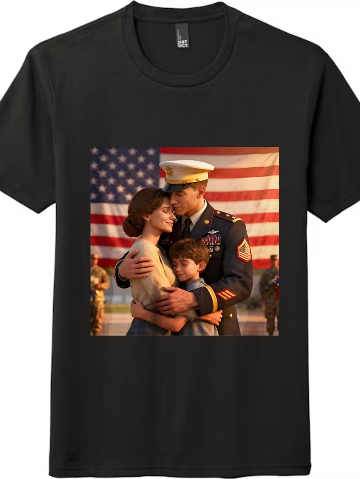 Military Family Reunion American Flag Graphic T-Shirt Mens Womens Tees Top 4XL