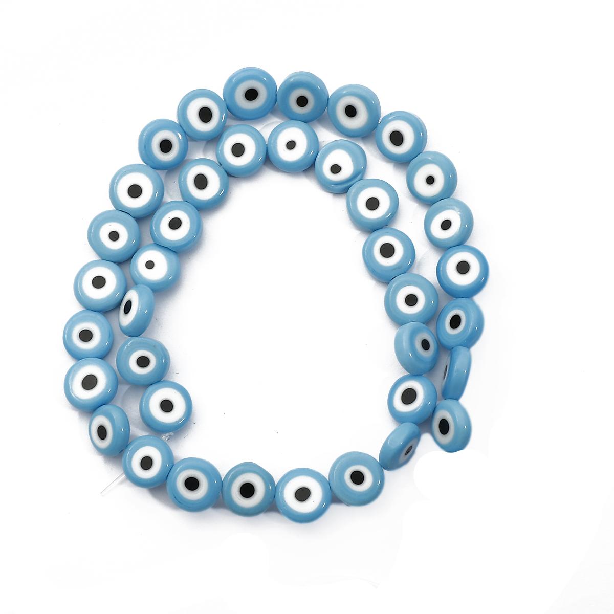 

6/8/10 мм модные красочные сплющенные бусины от сглаза свободные лэмпворк глазурованные стеклянные бусины для браслета и ожерелья DIY изготовление ювелирных изделий 8mm 45pcs средний небесно-голубой