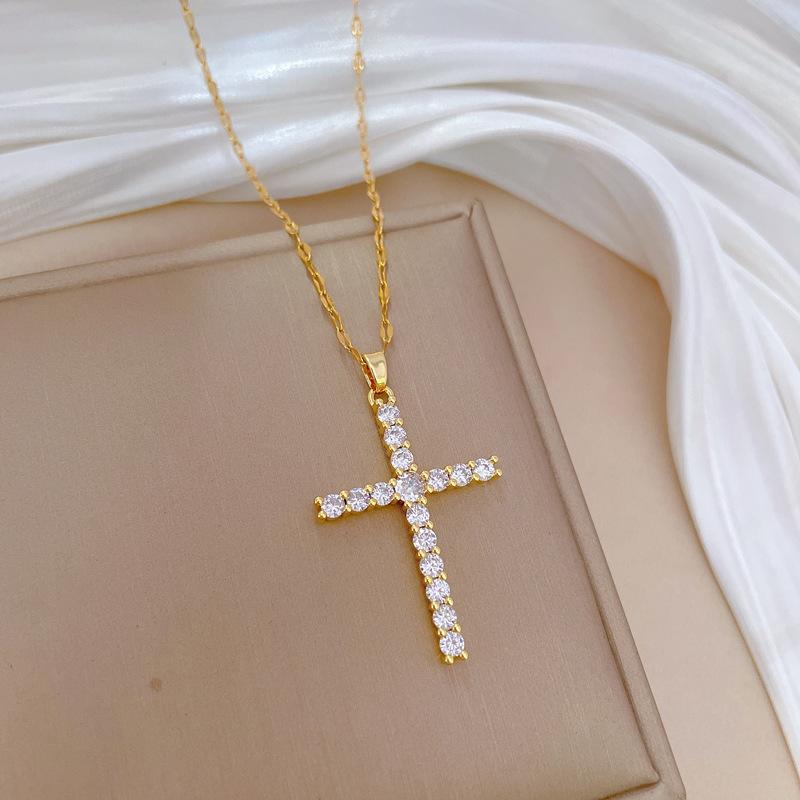Cross Zircon Copper Micro-Inlaid Real Gold Electroplating Simple And Delicate Clavicle Chain Neck Chain