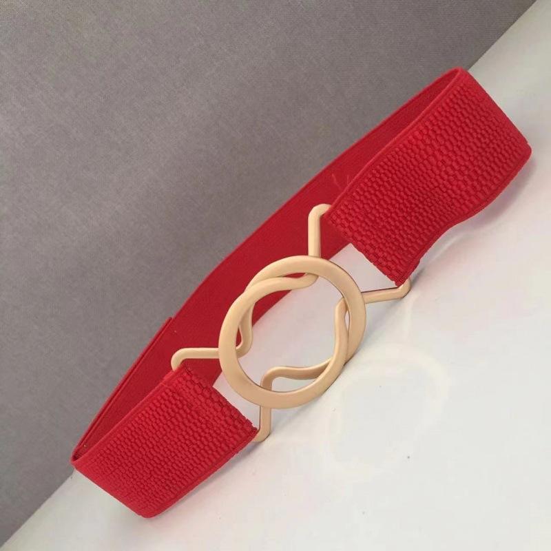Elastic Black Chic Waist Belt For Women With Gold Round Buckle For Dresses Stylish