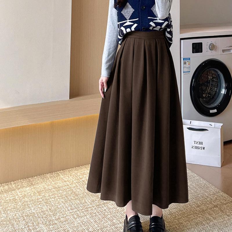 

Шерстяная плиссированная юбка Осень и Зима Новый стиль Большой размер С высокой талией Приталенная А-силуэта Длинная юбка с большой зимней юбкой XL