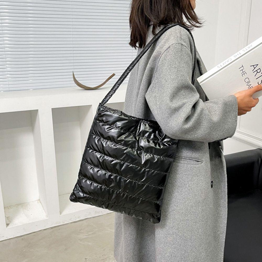 Winter Down Bag Quilted Space Cotton Handbags For Women Large Capacity Tote Bags Female Wide Strap Feather Padded Crossbody Bags