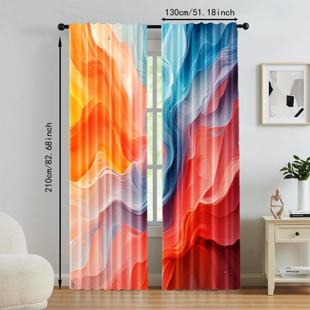 2 Pcs   Versatile Polyester Transparent Curtains for Home Decoration Colorful Watercolor Art for Use In Bedrooms and Living Rooms