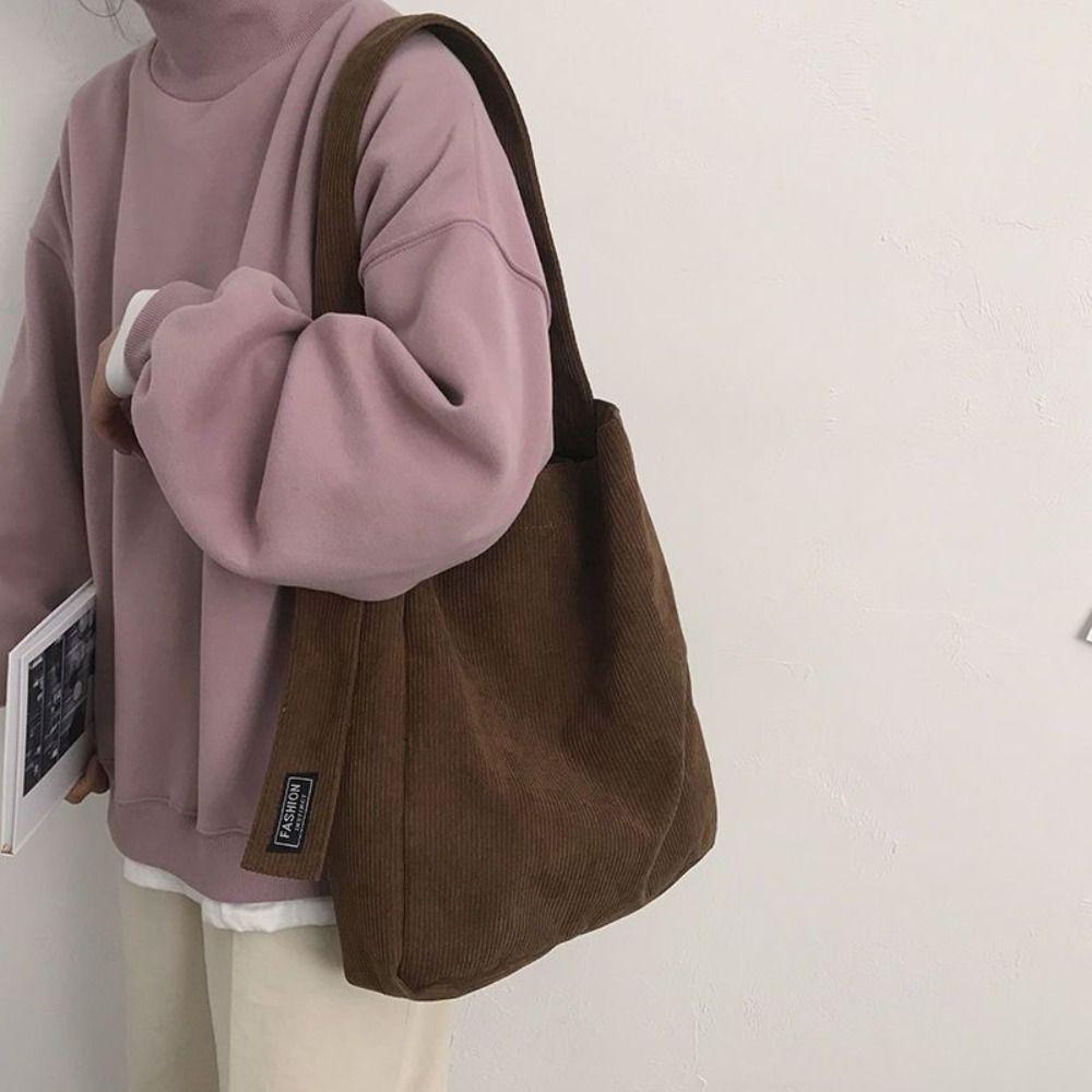 Large Capacity Corduroy Shoulder Bag Cotton Cloth Solid Color Shoulder Bag  All-match