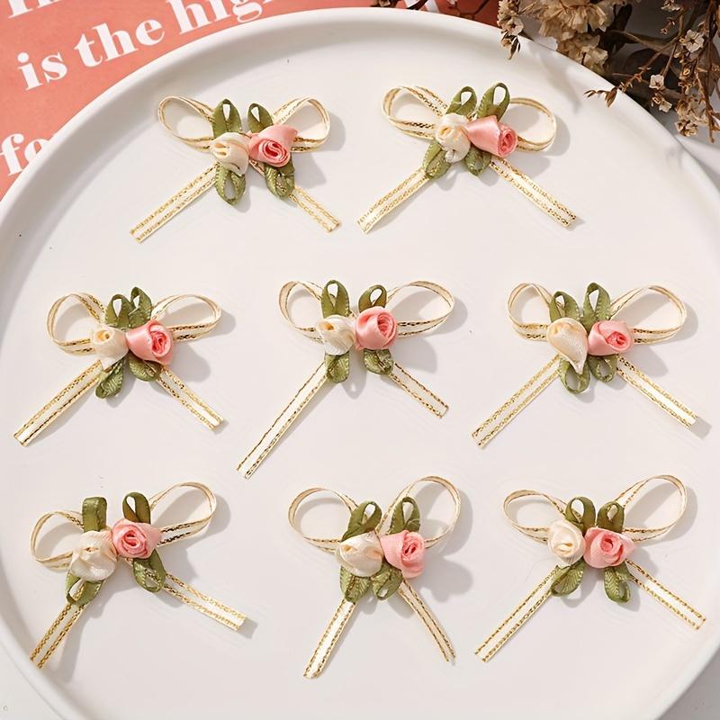 2pcs Beige Mini Flower Bow Ribbons for Gift Wrapping and Crafts, Gift Wrapping Ribbon