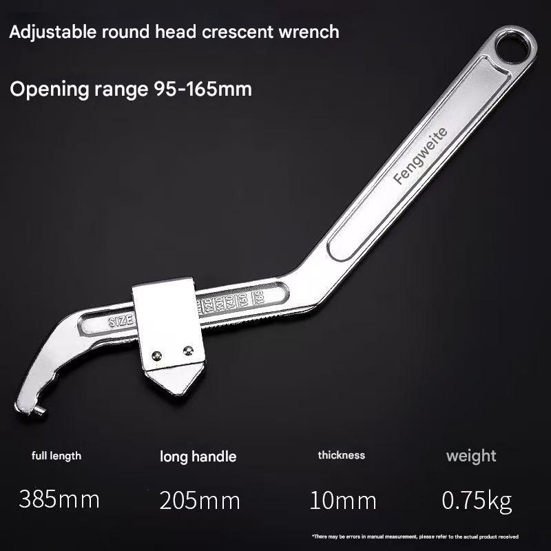 Adjustable Crescent Hook Wrench - Cr-V Steel, Round & Square Heads, HRC35-43, Industrial-Grade for Home & Professional Use