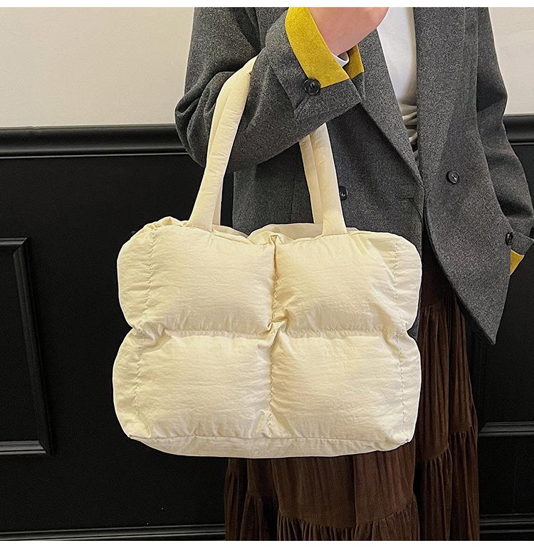 Fashionable Minimalist Puff Shoulder, Crossbody & Handheld Square Cotton-Padded Tote Bag, 2025 Niche Versatile Handbag