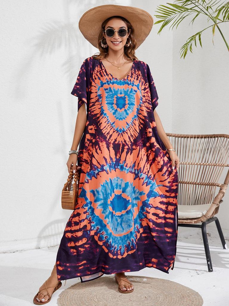 44-Farben Europäischer & Amerikanischer Druck Strandüberwurfkleid - Urlaubs-Bikini Sonnenschutz Oberbekleidung