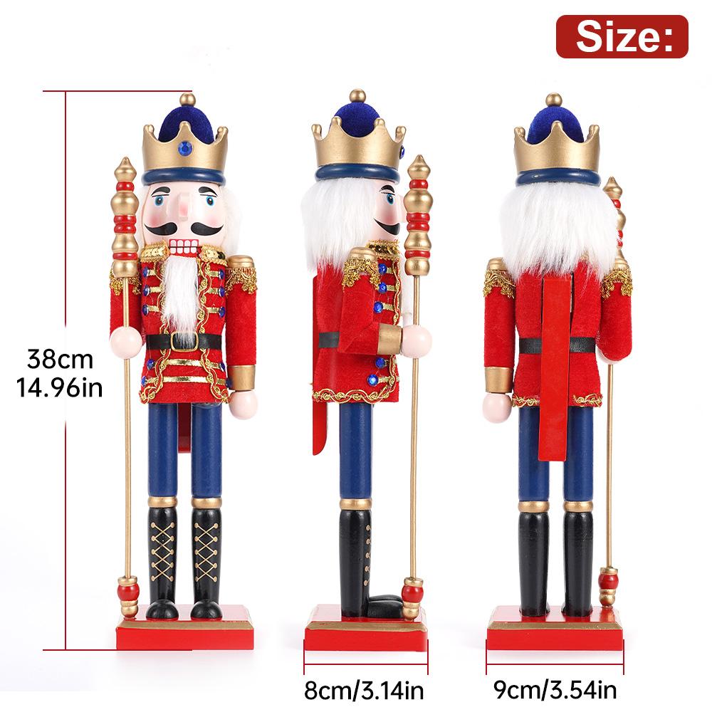 38CM Nutcracker Miniature Wooden Nutcracker Puppet Ornament Desktop Decoration Cartoon Walnut Soldier Christmas Home Decoration