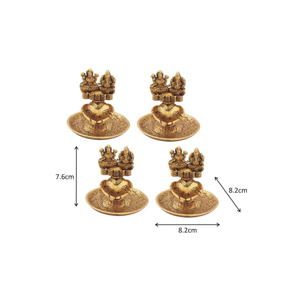 Lakshmi Ganesh Golden Aluminum Hand Diya -Set of 4