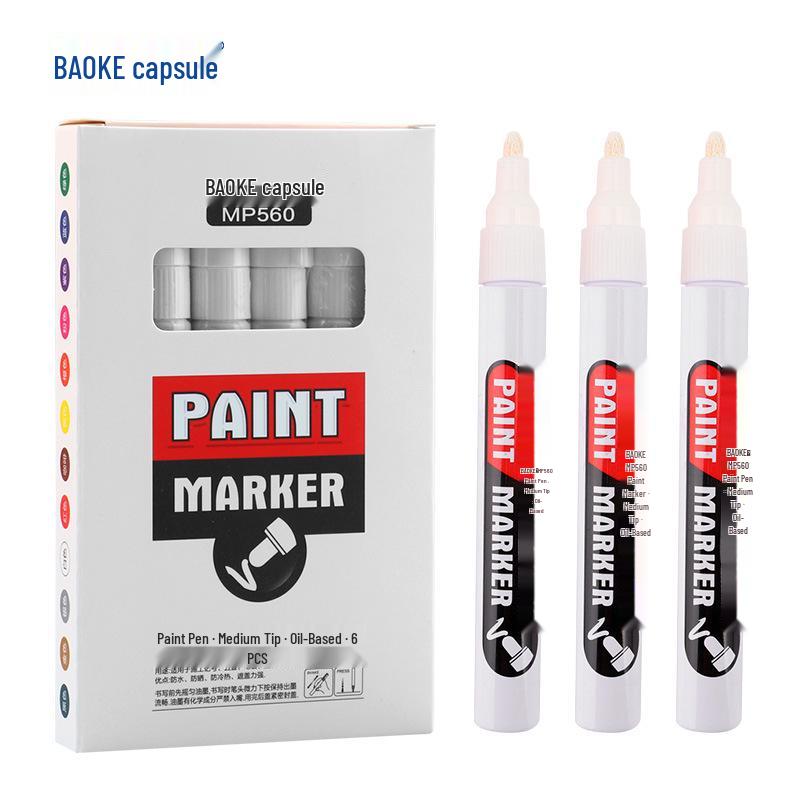 BaoKe MP560 Waterproof Fade-Resistant White Gold Paint Pen for Car Tire Touch-ups