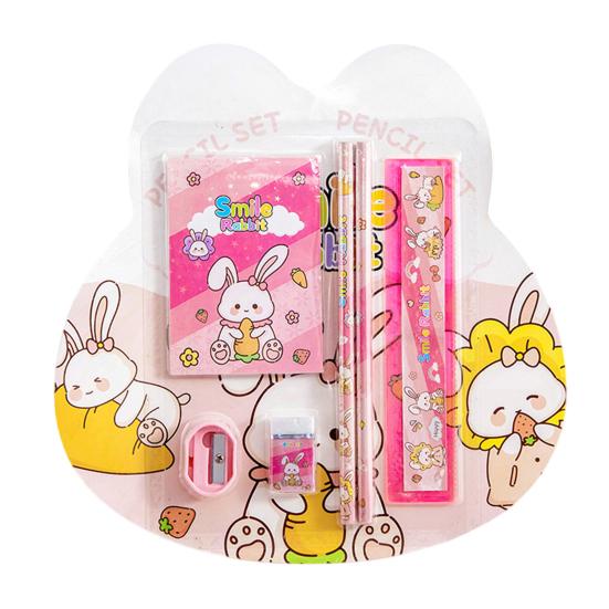 6Pcs/Set Kids Cartoon Stationery Set with 2 Pencils Eraser Sharpener Ruler Notebook Students School Supplies Classroom Prizes Children's Day Gifts