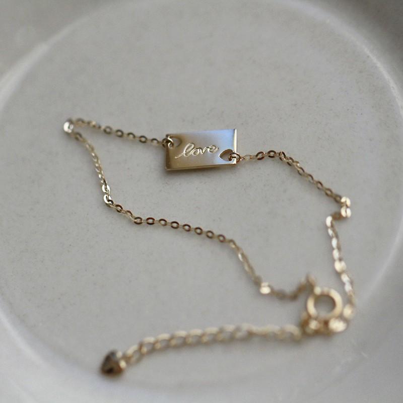 925 Sterling Silver Plated 14K Gold Simple Letter LOVE Bracelet for Women Girlfriend Valentine's Day Jewelry Gift