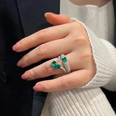 Fashion AAA Cubic Zirconia Green Rings for Women 925  Color Crystal Ring Party Engagement Wedding Female Jewelry