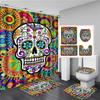 Black Skull Skeleton Printed Shower Curtain Set Horrible Halloween Festival Bathroom Decor Pedestal Rug Lid Carpet Toilet Cover