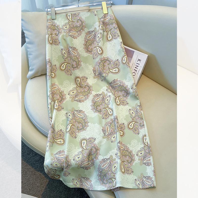 2025 Women's High-Waisted Satin Floral Midi Skirt - Summer A-Line Pencil Design