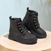 Children's Black Winter Mid-Calf Boots with Thick Sole and Side Zipper