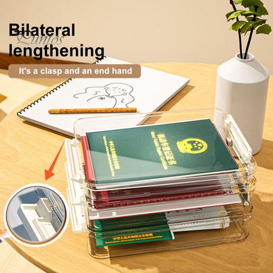 Transparent Document Organizer Box Dustproof with Lid Comfortable Grip Handle See-through Storage Container