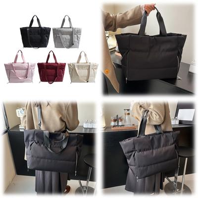 Women Puffer Tote Handbag Large Capacity Casual Padded Bag Solid Color Quilted Top Handle Bag Ladies Commute Bag