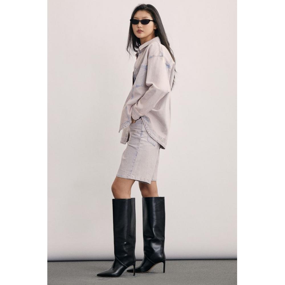 

Джинсовая куртка-рубашка HM светло-розовая