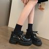 Small Leather Shoes Women's New Spring and Autumn Style Bow Retro British Style Platform Height Increase Mary Jane Loafers