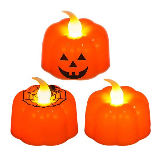 Warm White Electronic Candles 2Pcs Halloween Pumpkin Flameless Candles, Battery Operated LED Candle, Decorative Candy Bag Fillers for Light,