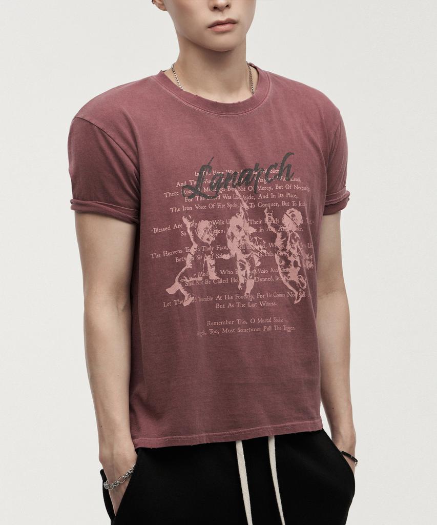 LANARCHIVE [0131] Pigment Angel Short Sleeve T-Shirt - Burgundy