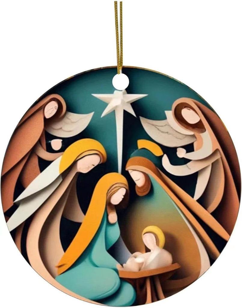 Christmas Nativity Car Pendant Acrylic Three-dimensional Vision Nativity Blessing Pendant