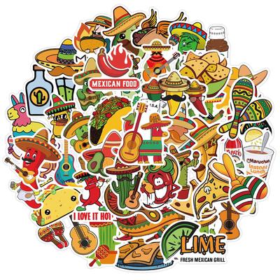 50 Sheets of Mexican Style Food Graffiti Stickers Decorative Suitcase Waterproof Stickers