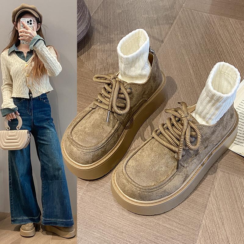 2025 NEW Women's Shoes Platform Round Toe Casual Female Sneakers Comfortable Slip-on Retro New Hot-selling Single Shoes