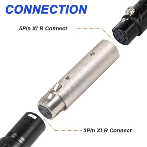 Xiatiaosann 3-Pin XLR To 5-Pin XLR Adapter, 5-Pin Male To 3-Pin Female Adapter/5-Pin Female To 3-Pin Male Adapter (Pack of 2) for Musical Instruments