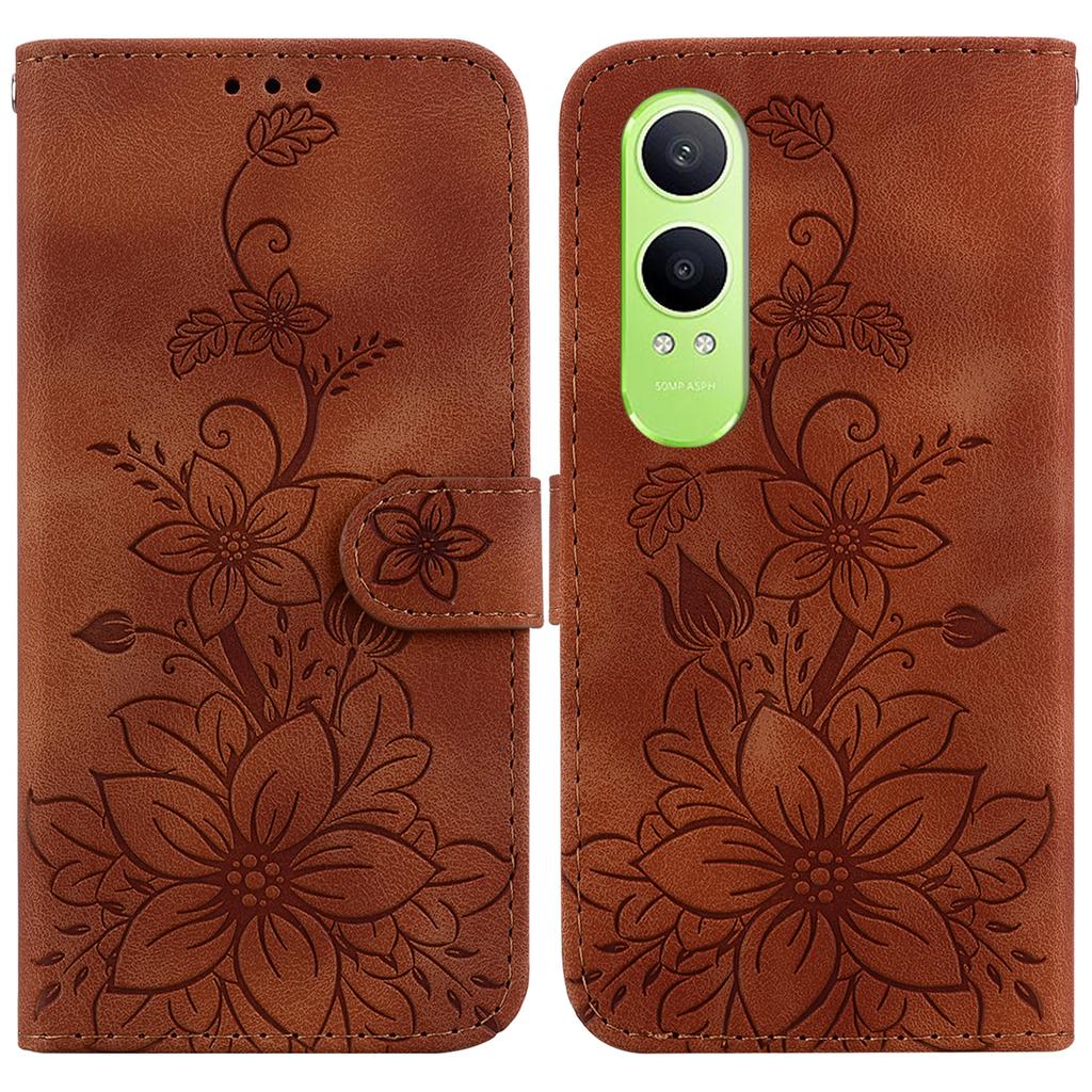 For OnePlus Nord CE4 Lite 5G Case Lily Flower Imprint Leather Phone Cover with Stand