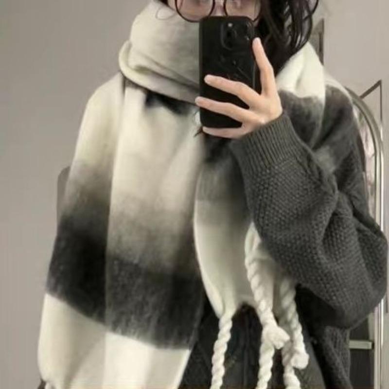 Autumn and Winter Imitation Cashmere Scarf Thickened Mohair Extra Long Version Advanced Gradient Color Warm Shawl Couple Neck Scarf New