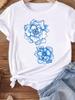 (Asian Size) Sweet Flower Cute Women Tee Top Clothing Casual T Shirt Fashion Printed Lady Female Graphic  Short Sleeve T-shirts