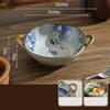 Japanese Irregular Ceramic Bowl with Double Handles, Soup Noodle Salad Fruit Serving Bowl for Home Tableware