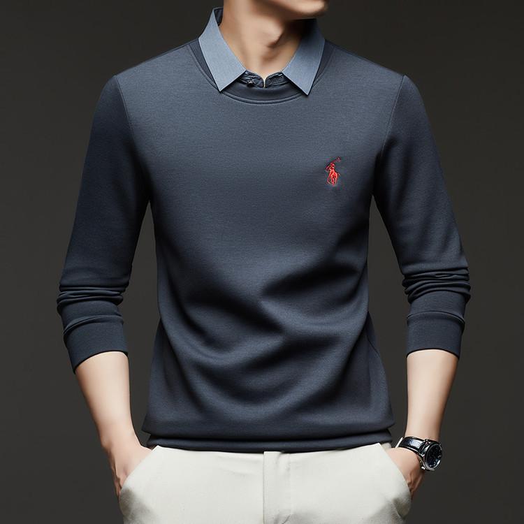 

Весенне-осенний хлопковый трикотажный свитер с воротником-рубашкой и вышивкой для мужчин 130