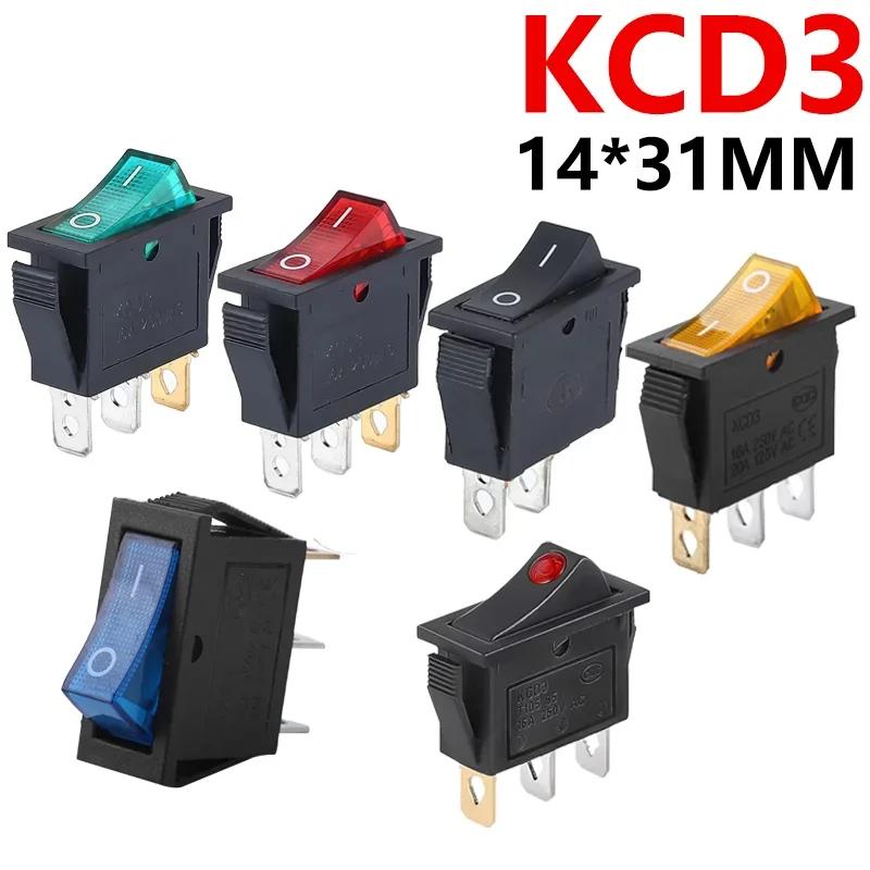 5/20Pcs KCD3 Rocker Switch 3 Pin 2 Position ON OFF 16A 250V 220V 20A  Boat-shape Electric Toggle Switch with LED Light