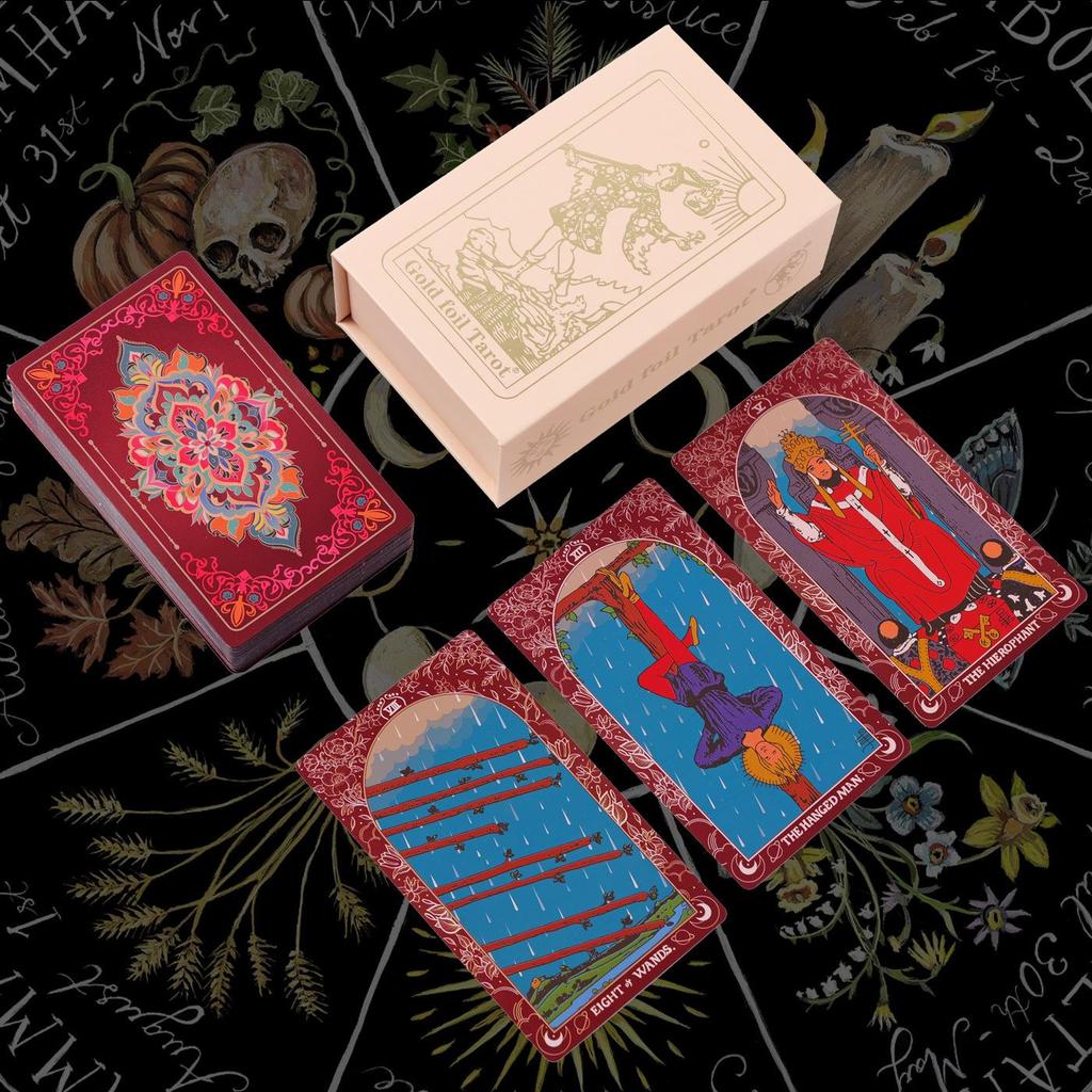 Gold Foil Waterproof PVC Tarot Cards - Color Printed Table Game with Hot Stamping