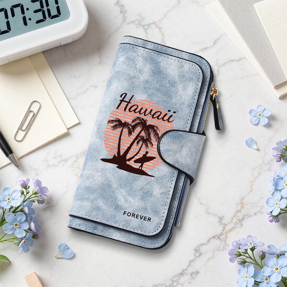 Hawaii Style Printed Long Wallet for Women Casual Portable Multi Card Holder Fashion Daily Use Purse