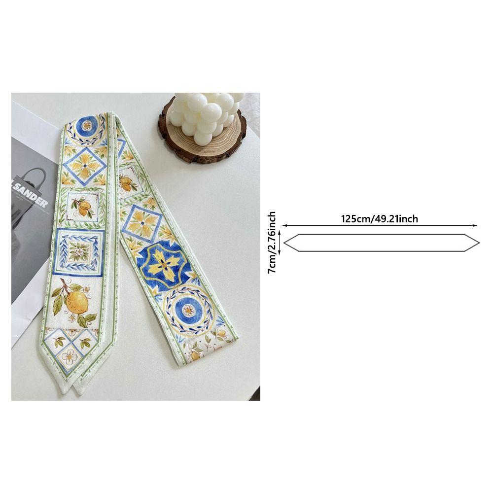 Long Thin Satin Silk Ribbon Scarf Fresh Floral Bag Strap Trendy Hair Tie  for Women