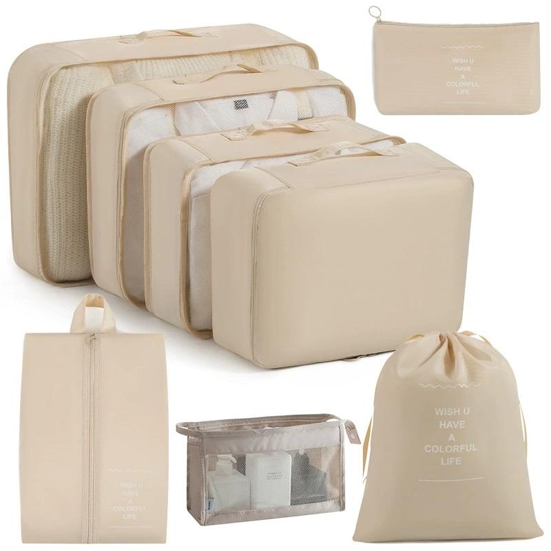 Travel Organizer Set 7/8/9/ Pcs Packing Cubes Suitcase Storage Bags Portable Luggage Tidy Pouch for Clothes & Shoes Folding