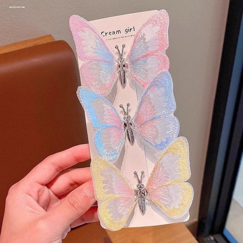 3D Embroidered Butterfly Hair Clip: Sweet Ancient Style for Girls with Gradient Wings