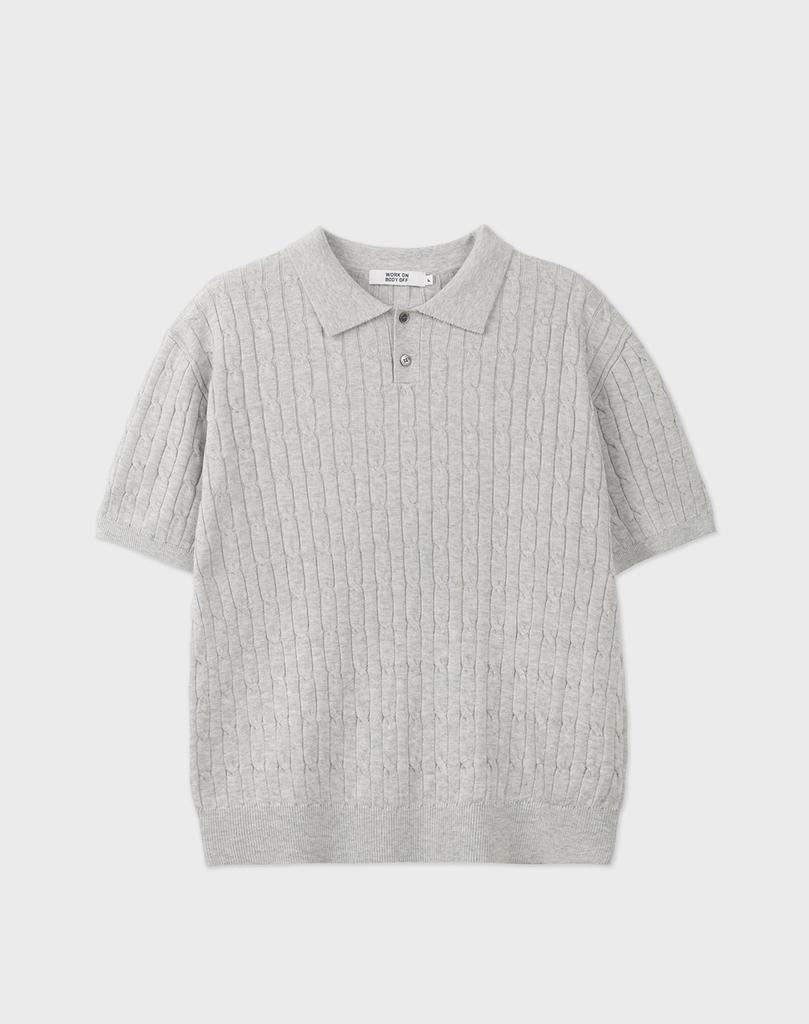 WORK ON BODY OFF Tres Semi-Overfit Cable Collar Short Sleeve Knit [Gray]
