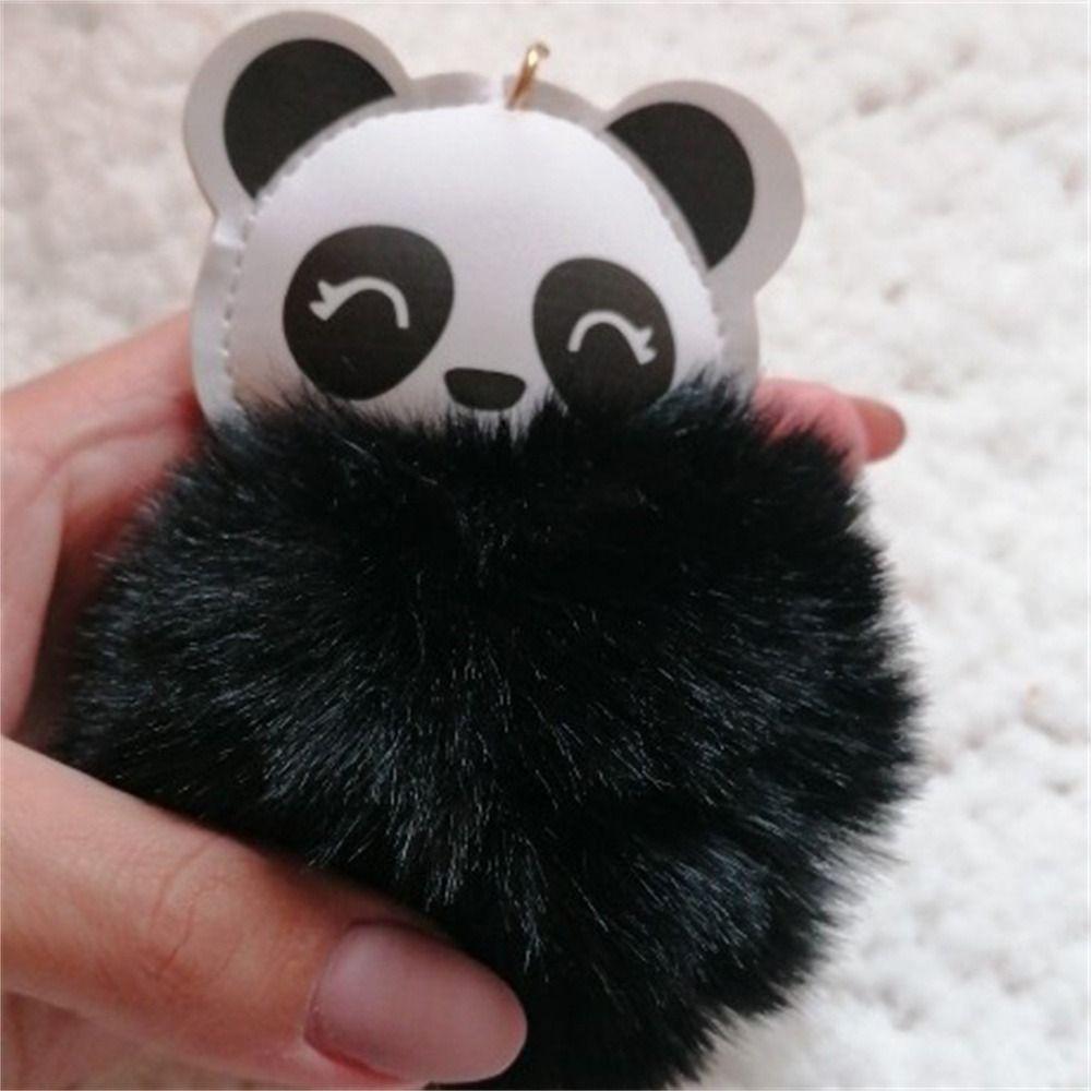 Ornament Backpack Pendant Panda Keychain Hairball Key Chain PU Leather Keyring Animal Panda Keyring